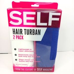 NEW SELF Hair Turban 2 Pack (Sapphire/White) Lightweight & Absorbent.  Brand new